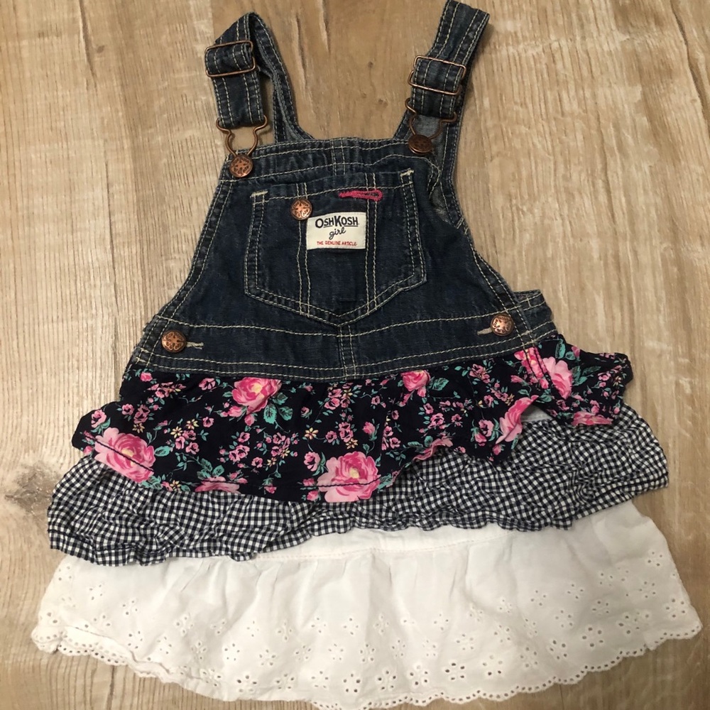 4T OshKosh overall dress- 3 tier ruffle